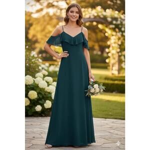 Jenny Yoo - Mila Chiffon Maxi Dress in Emerald Green- Size 2